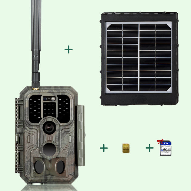 Bundle 4G LTE Cellular Trail Camera 32MP 1296P with SIM Card & 32G SD and  Solar Panel Sends Picture to Cell Phone | A390G Red