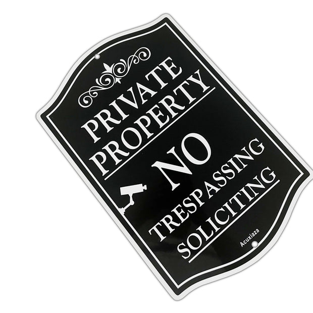 Acuxiaza Large Private Property No Trespassing Sign, 12" x 18" No Soliciting Video Surveillance Yard Signs, Reflective Rust Free Aluminum, Fade Resistant, UV Protected & Waterproof*