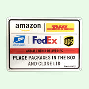 Axmorety 2 Pack Package Delivery Sign Instructions, Delivery Amazon DHL USPS FedEx UPS Packages in Box Sign,10" x 7" Aluminum Package Signs, Easy Mounting, Fade Resistance, Indoor/Outdoor Use