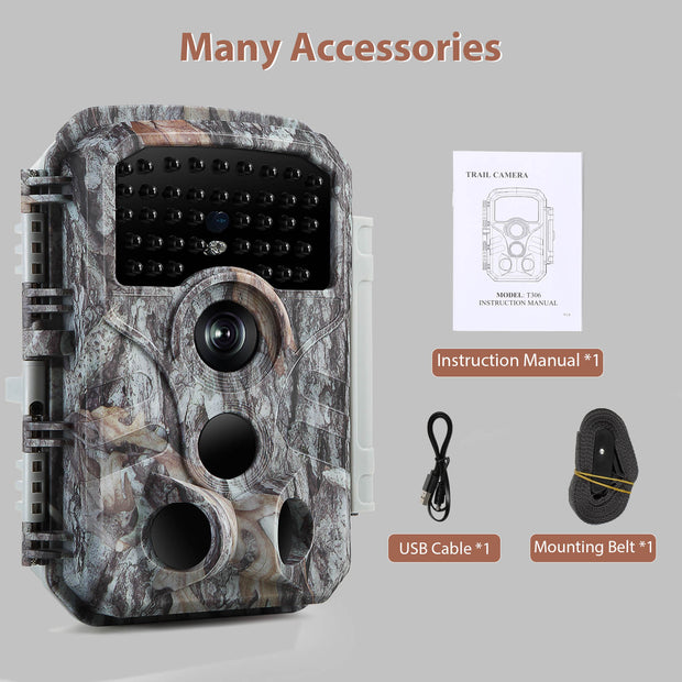 2-Pack Game & Trail Camera 1296P Video & 32MP Photo with 100ft Night Vision Motion Activated 0.1s Trigger Speed Waterproof for Home Security, Outdoor Wildlife Scouting | T306 Grey