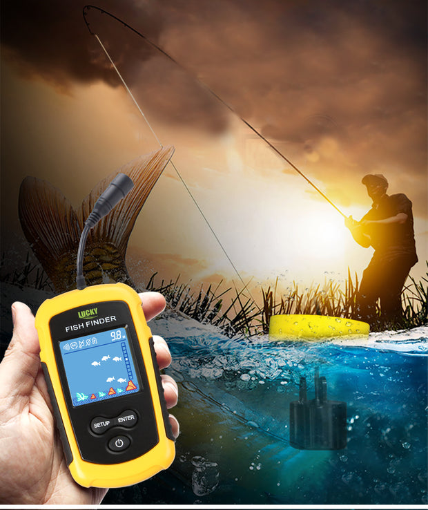 RICANK Portable Fish Finder, Handheld Fish Depth Finder Contour Readout Fishfinder Ice Kayak Shore Boat Fishing Fish Detector Device with Sonar Sensor