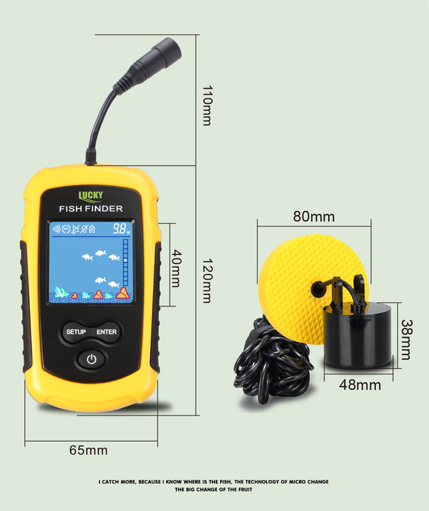 Portable Fish Finder Handheld Wired Fish Depth Finder Sonar Transducer for  Boat Kayak Fishing